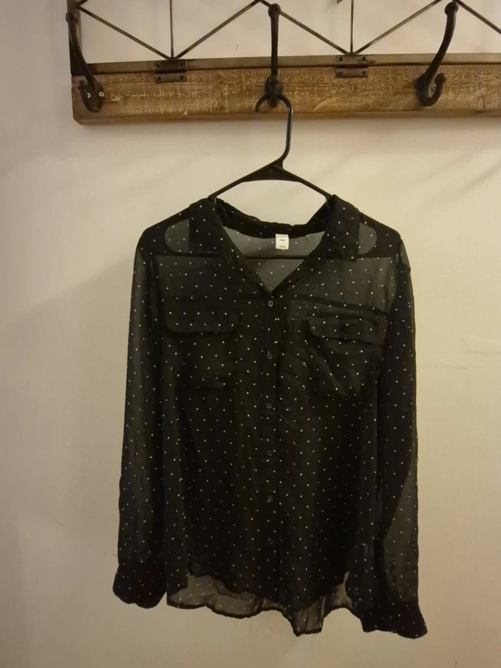 Old Navy Polka Dot Button Down Shirt Black & White Large